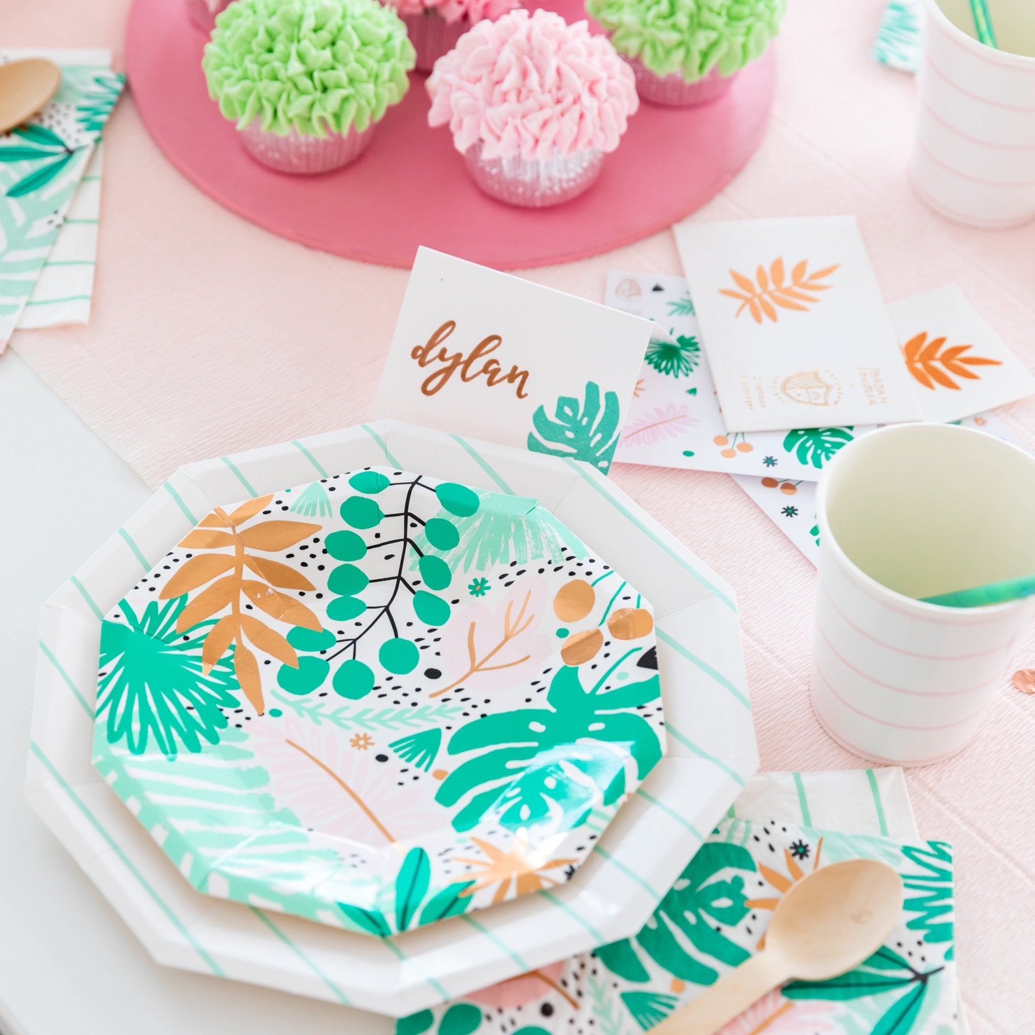 Aqua Green Striped Paper Plates (Set of 8) - Ellie's Party Supply