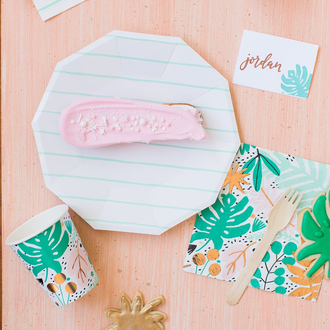 Aqua Green Striped Paper Plates (Set of 8) - Ellie's Party Supply