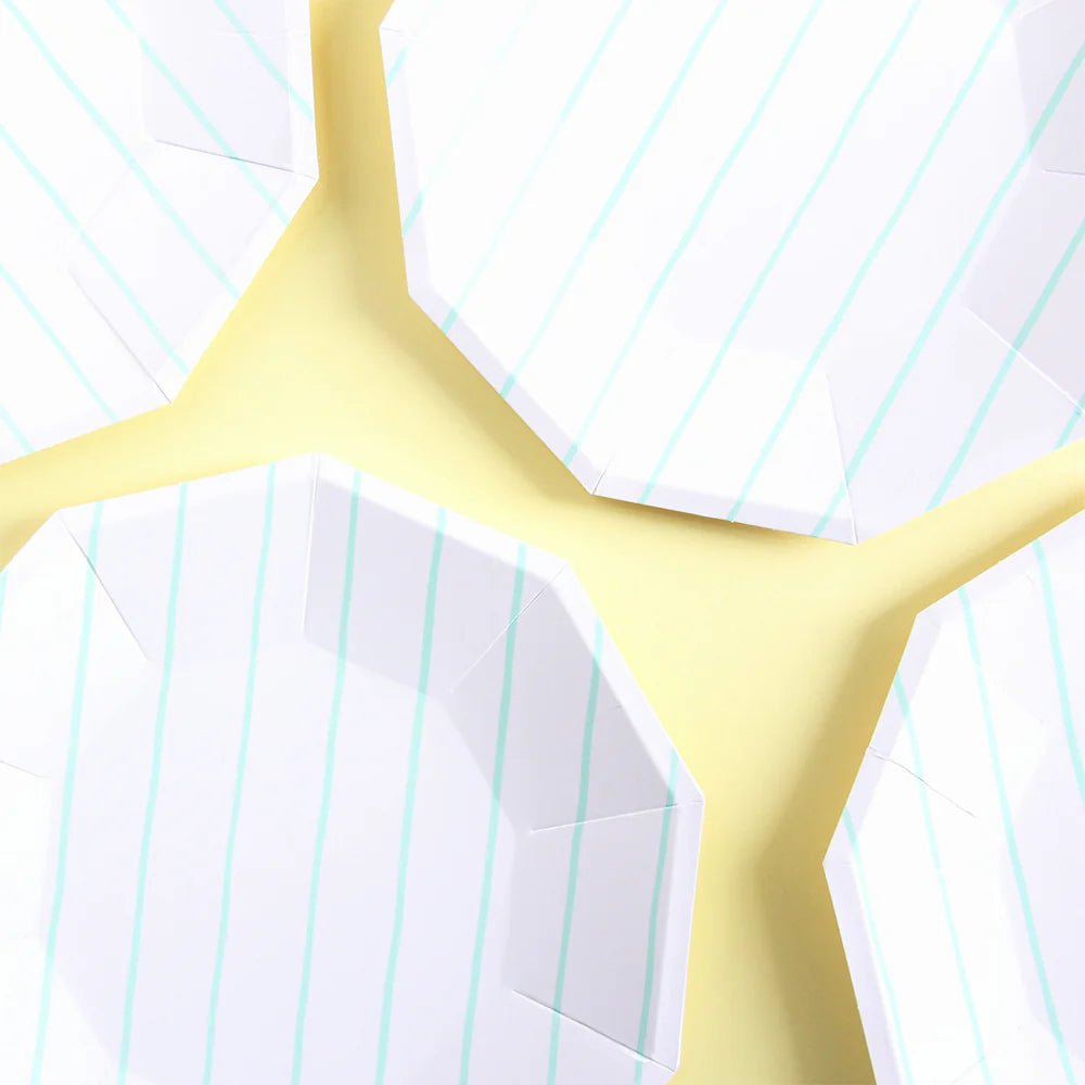 Aqua Green Striped Paper Plates (Set of 8) - Ellie's Party Supply