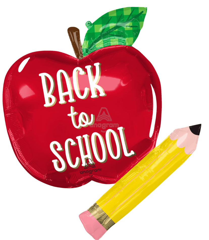 Back to School Apple & Pencil Balloon – 31" Foil - Ellie's Party Supply