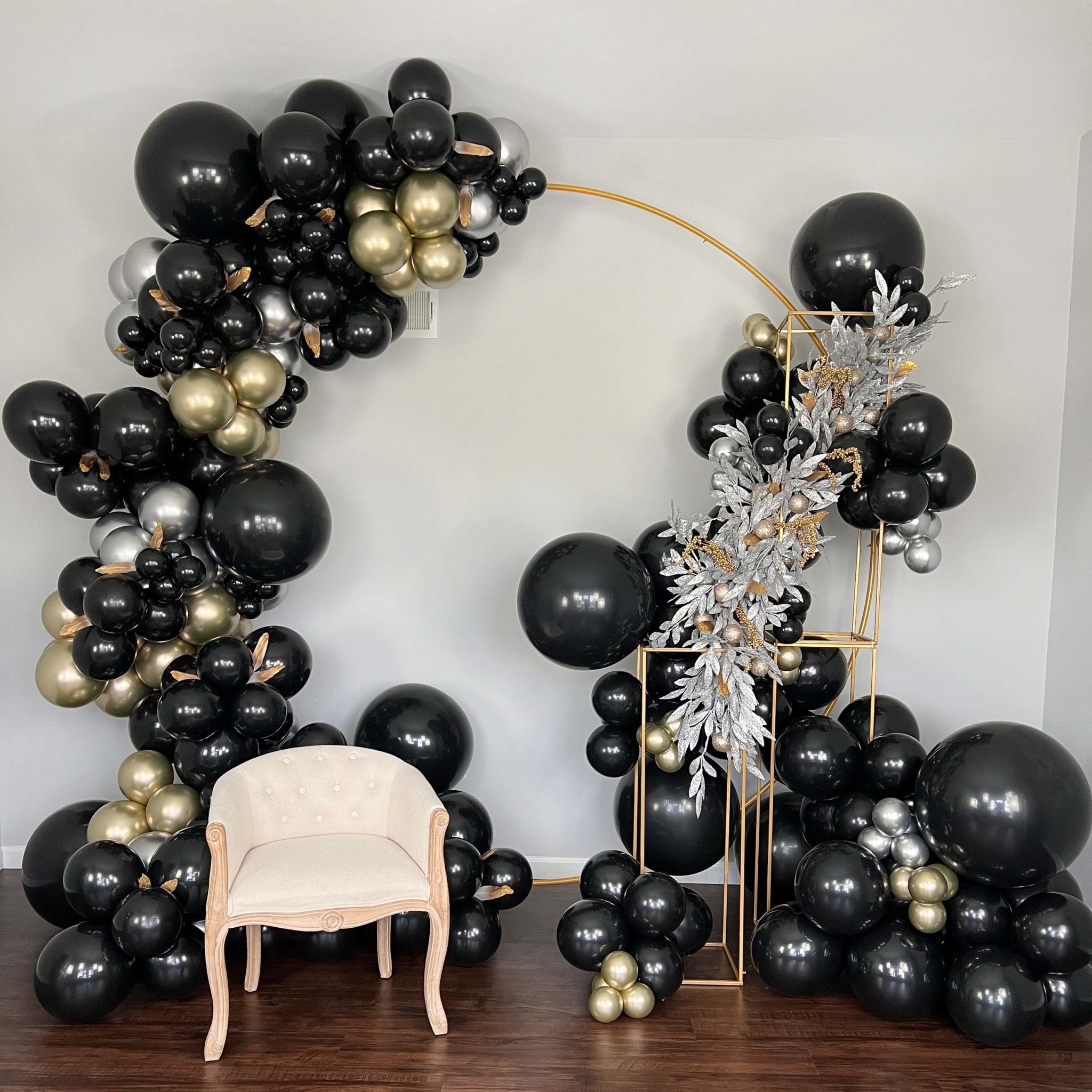 Black, Gold, & Silver Balloon Arch - Balloon Garland Kit