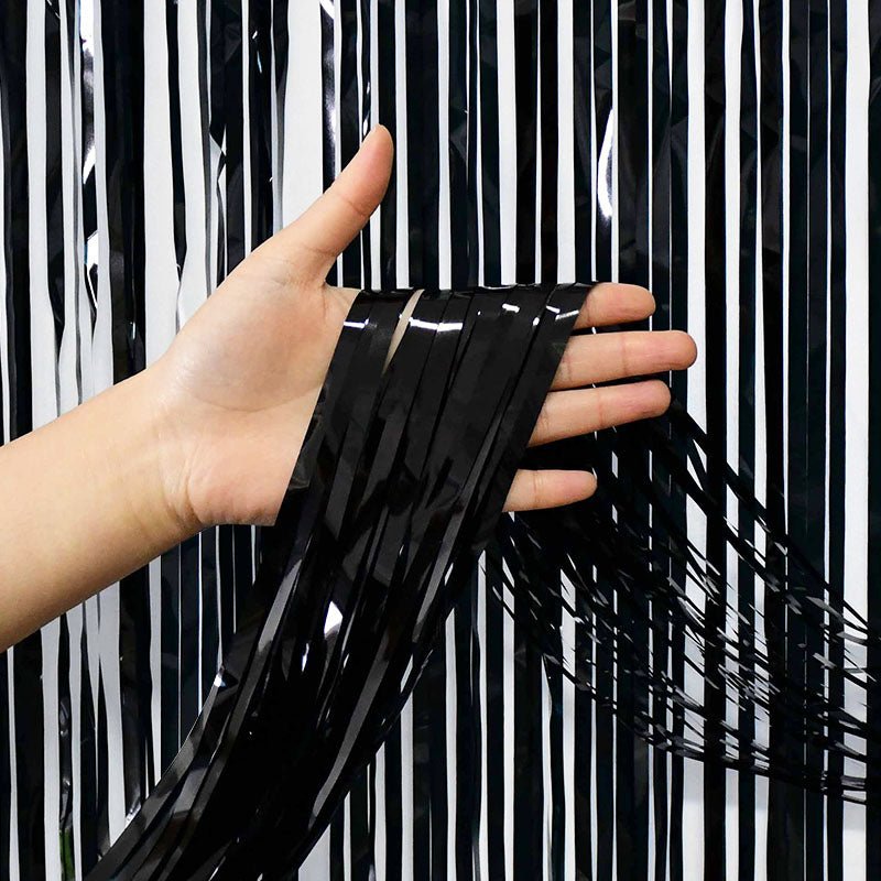 Black Metallic Fringe Tinsel Curtain Backdrop