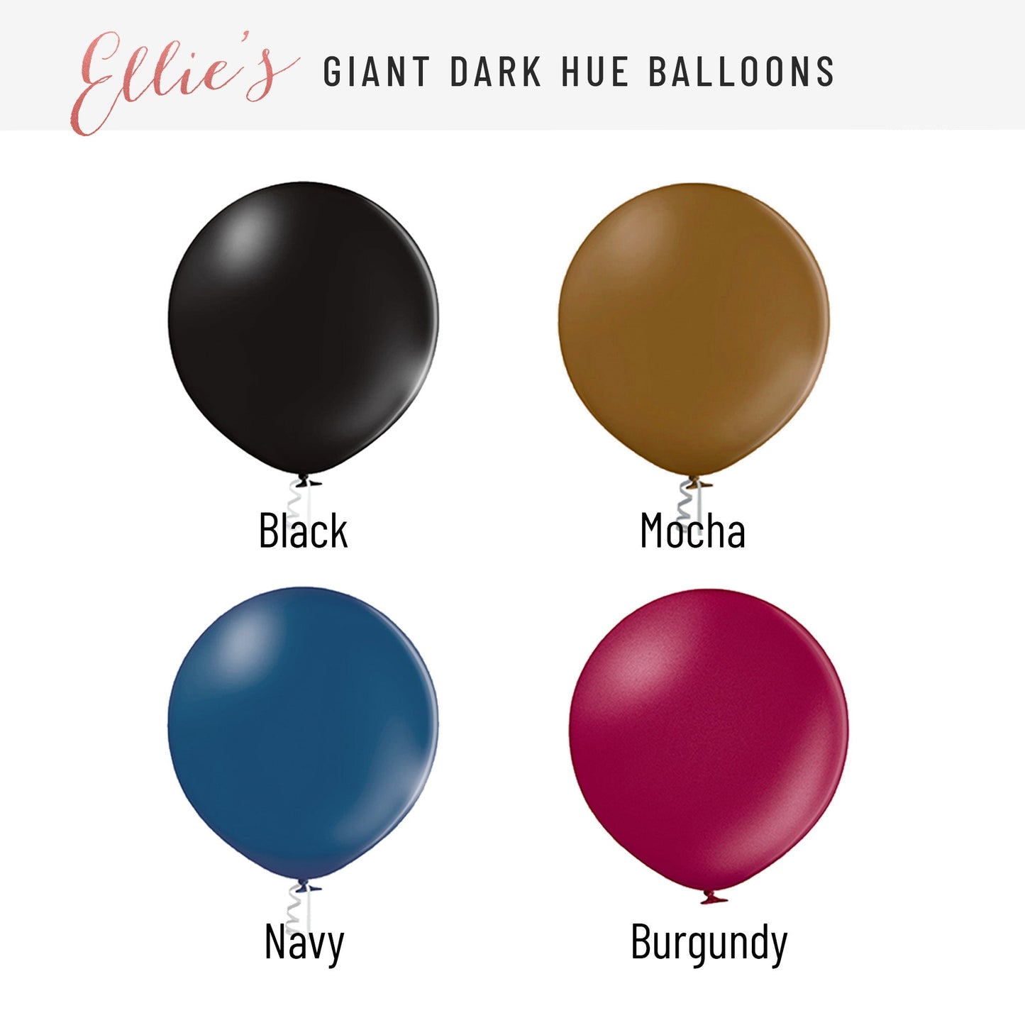Black, Navy, Mocha Brown, Burgundy 36" Dark Extra Large Giant Balloons - Ellie's Party Supply