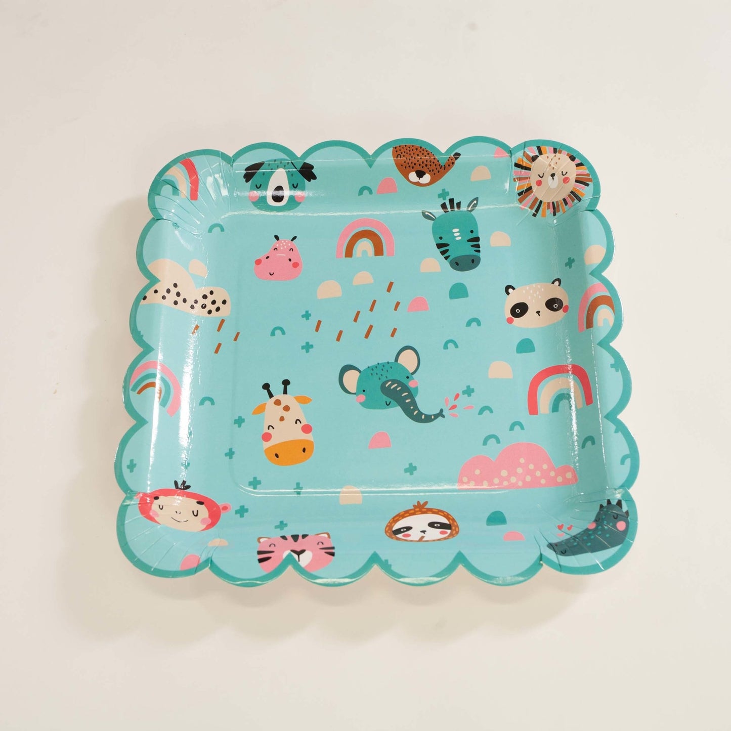Boho Rainbow Safari Animal Blue Paper Plates (Set of 8) - Ellie's Party Supply