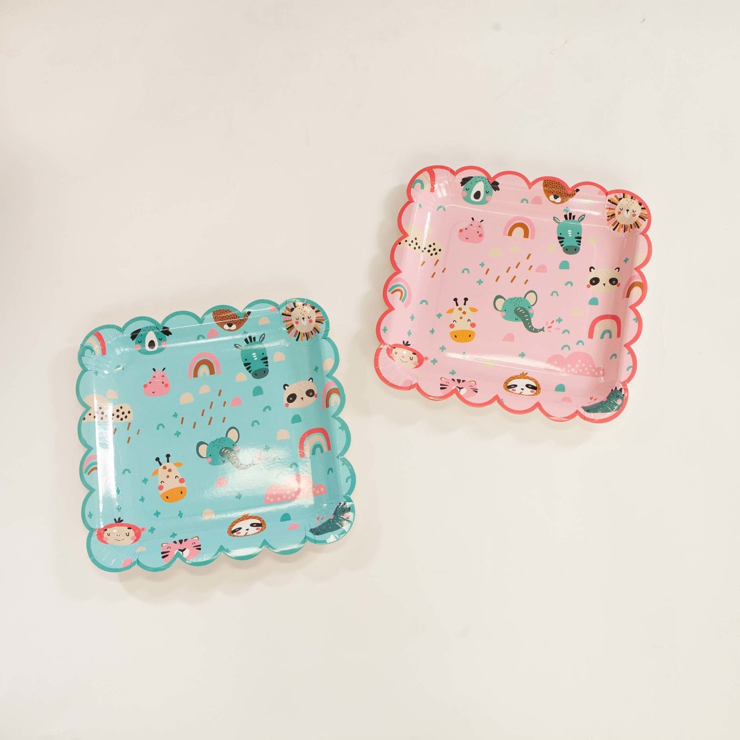 Boho Rainbow Safari Animal Blue Paper Plates (Set of 8) - Ellie's Party Supply