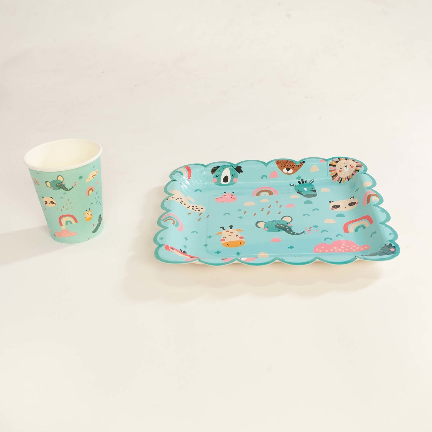 Boho Rainbow Safari Animal Blue Paper Plates (Set of 8) - Ellie's Party Supply