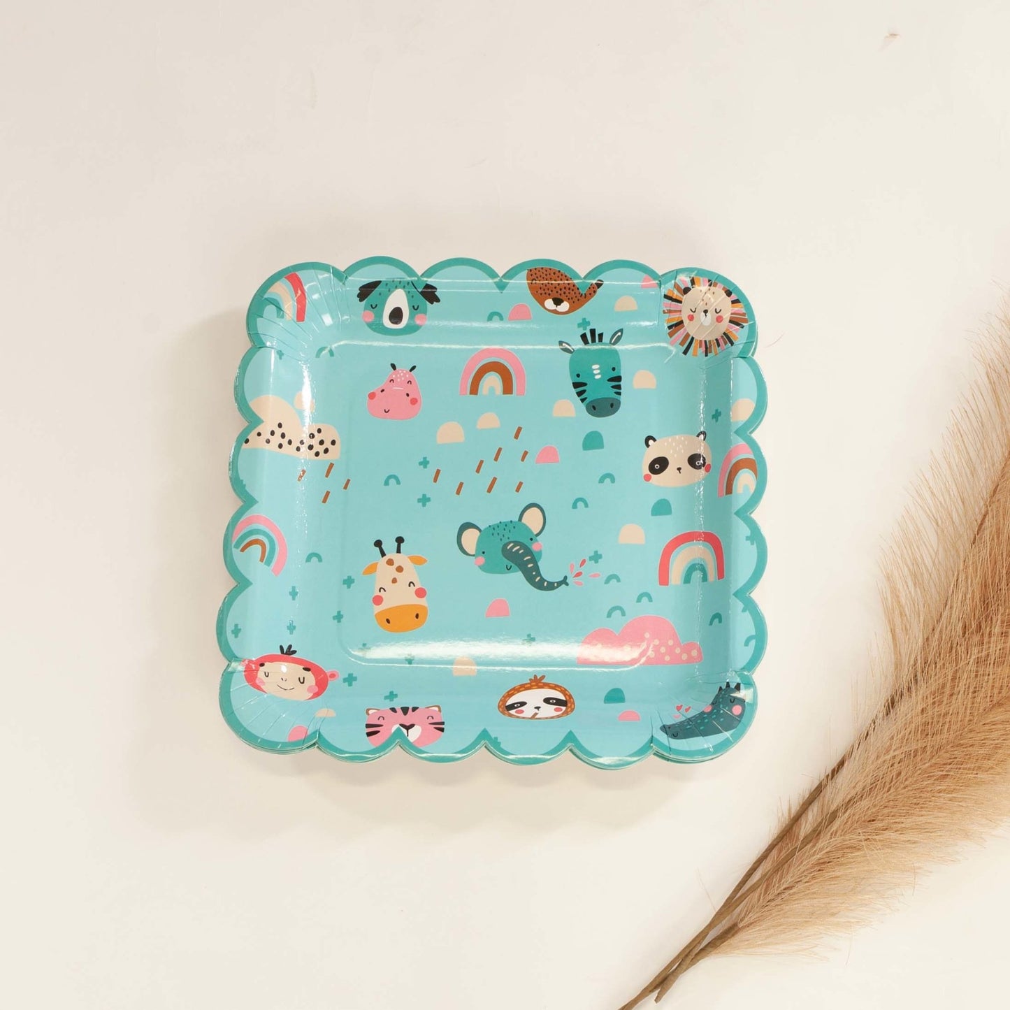 Boho Rainbow Safari Animal Blue Paper Plates (Set of 8) - Ellie's Party Supply