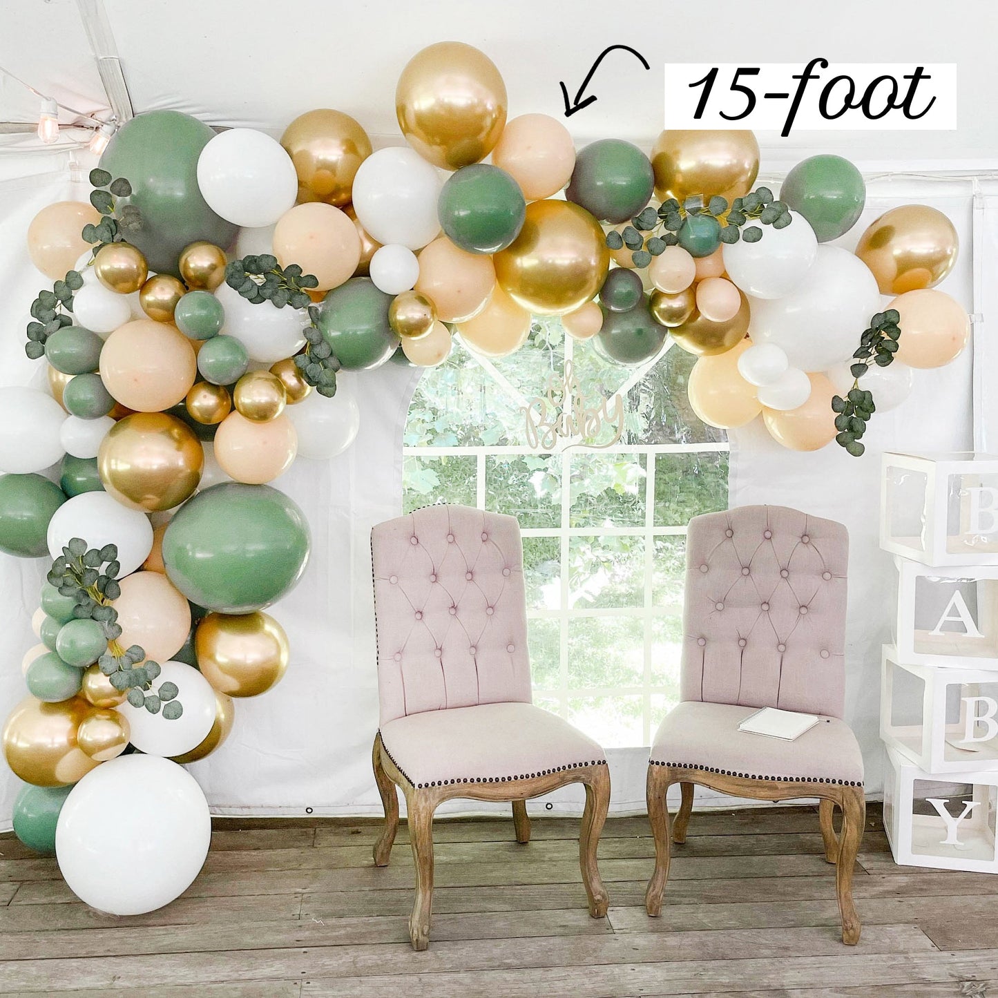 Boho Safari Balloon Arch - Sage & Gold Balloon Garland Kit - Ellie's Party Supply