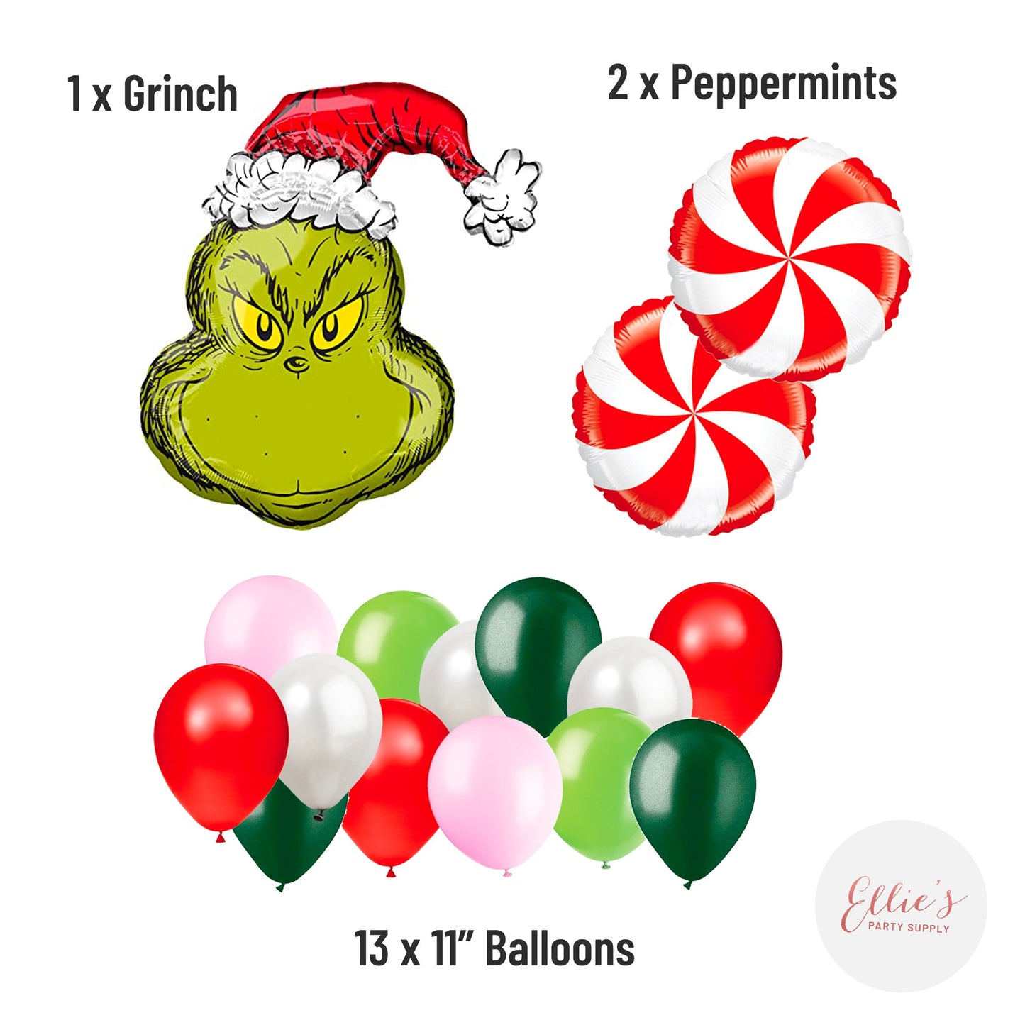 Christmas Grinch Balloon Bouquet Kit - Ellie's Party Supply