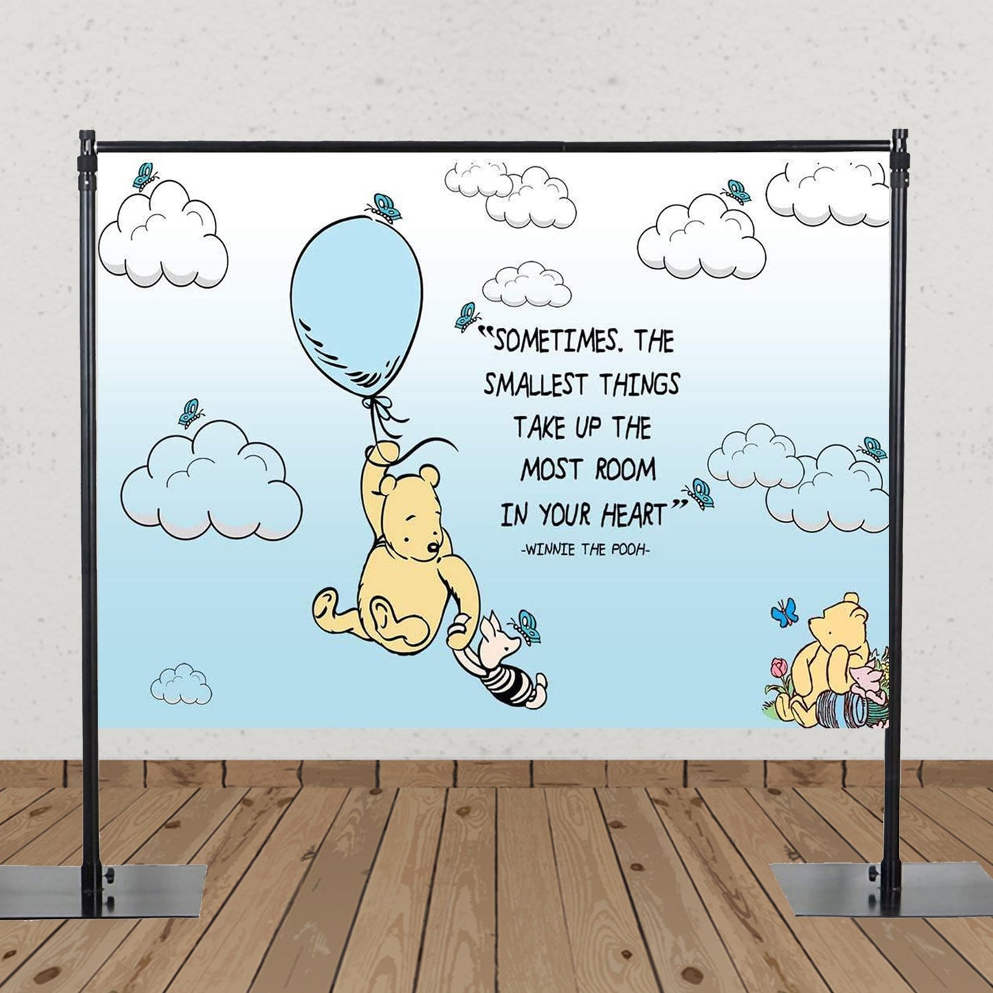 Classic Winnie the Pooh Backdrop - Blue and Yellow 5x7 Feet - Ellie's Party Supply