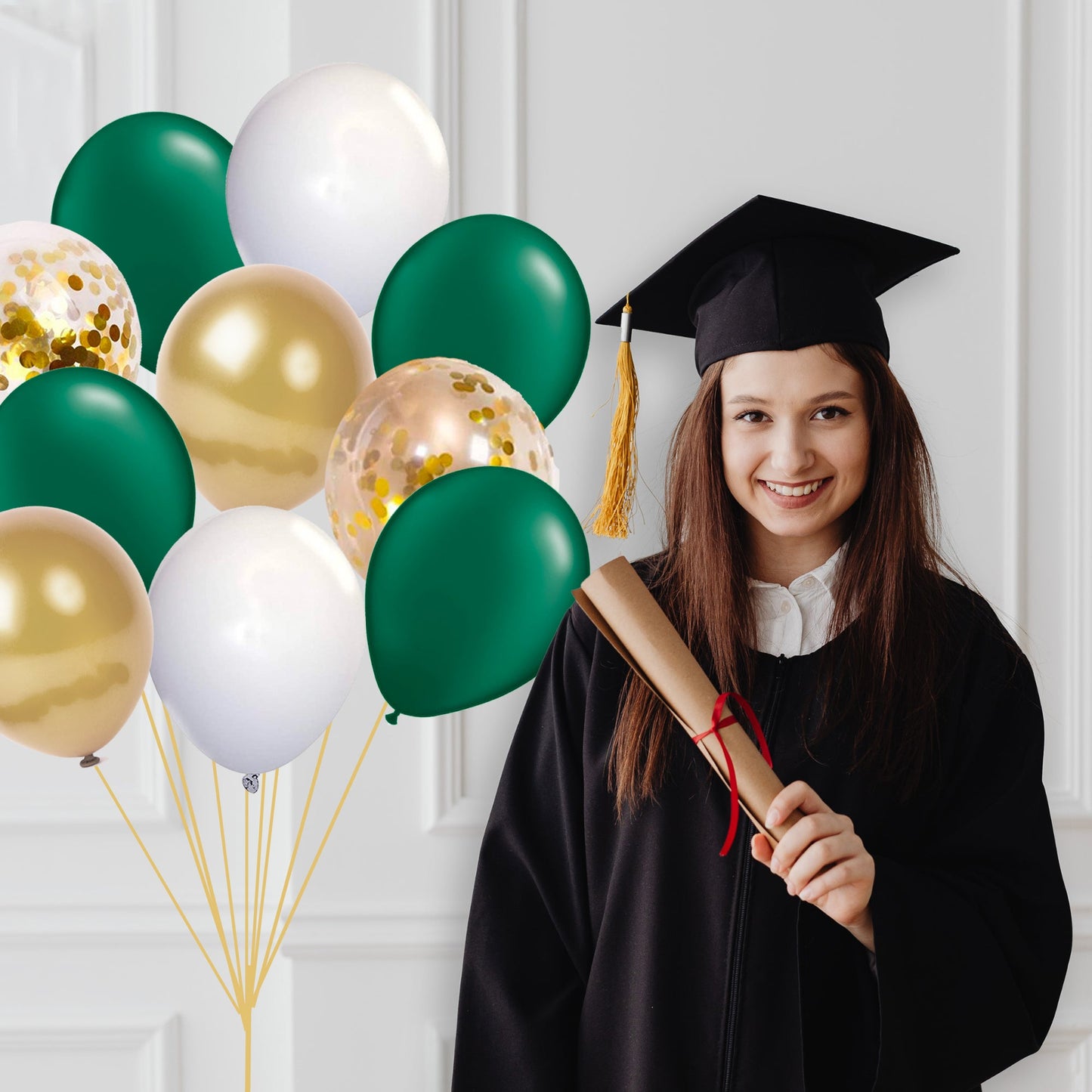 Emerald Green and Gold Graduation 2023 Balloon Bouquet - Ellie's Party Supply