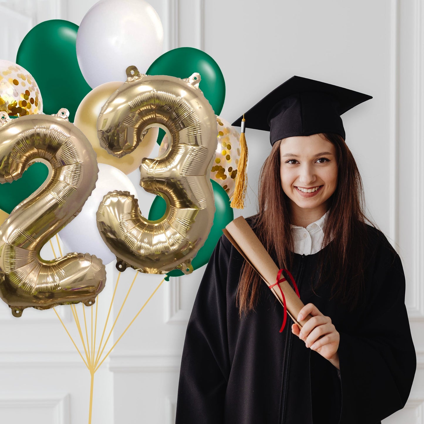 Emerald Green and Gold Graduation 2023 Balloon Bouquet - Ellie's Party Supply