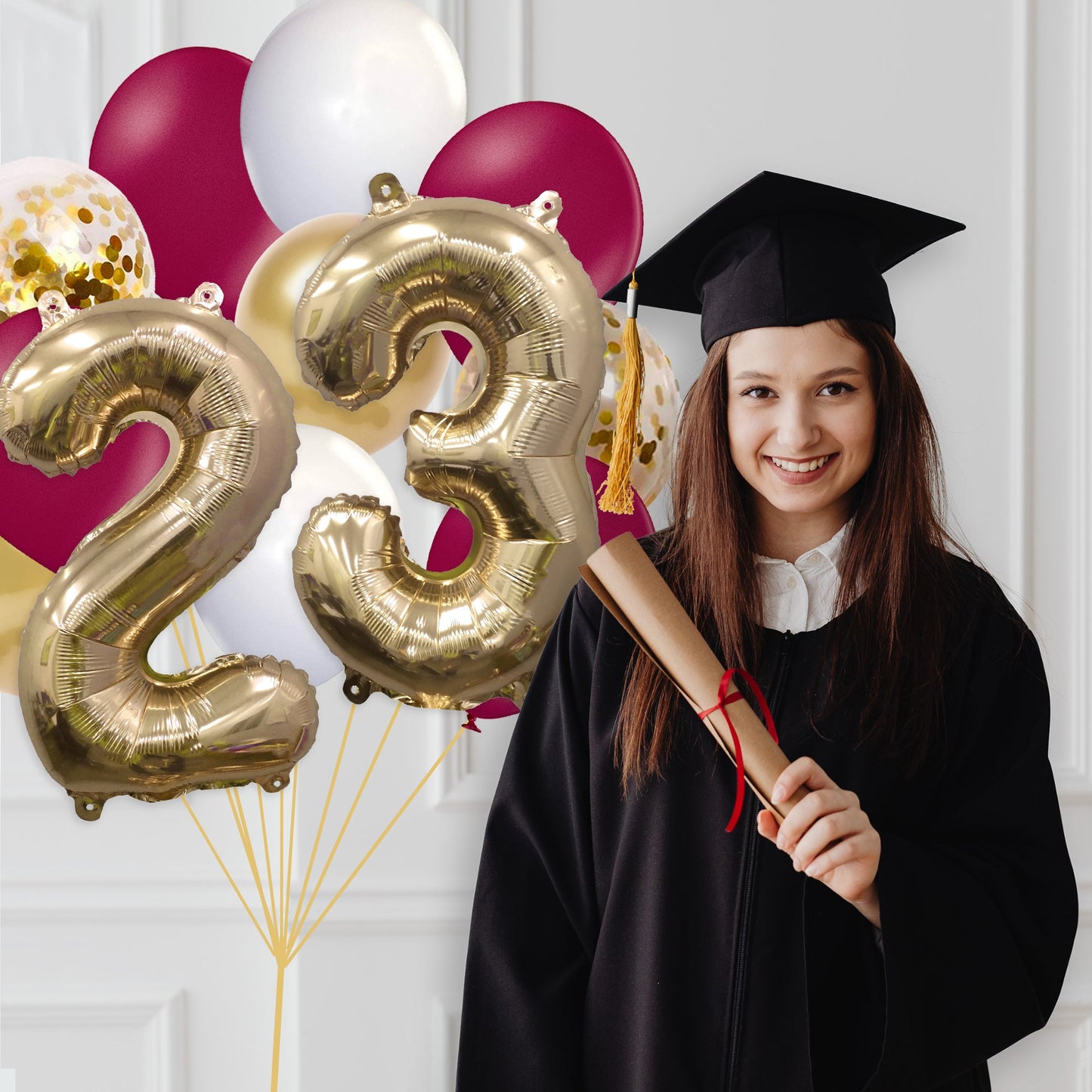 Maroon and Gold Graduation 2023 Balloon Bouquet - Ellie's Party Supply