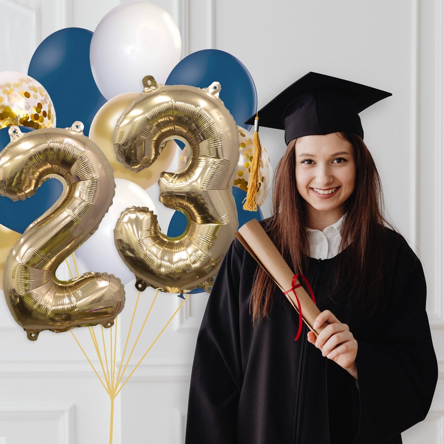 Navy and Gold Graduation 2023 Balloon Bouquet - Ellie's Party Supply