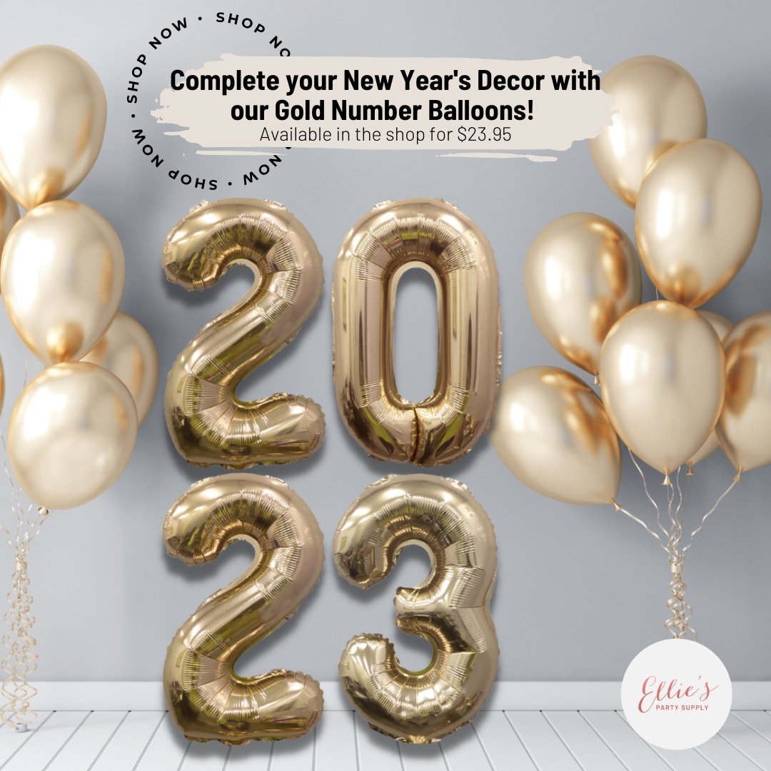 NYE 2023 Giant Gold Mylar Foil Number Balloons (32 Inches) - Ellie's Party Supply