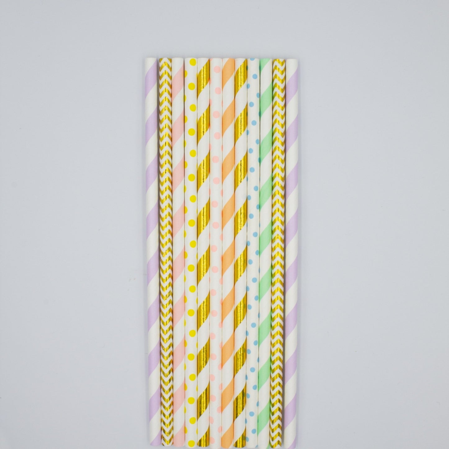 Pastel Rainbow Paper Straws in Pink, Orange, Yellow, Green, Blue, Purple, Gold (Set of 12) - Ellie's Party Supply