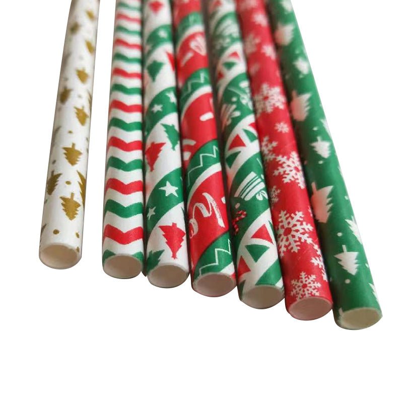 Red, Green, Gold, & White Christmas Icon Paper Straws (Set of 24) - Ellie's Party Supply