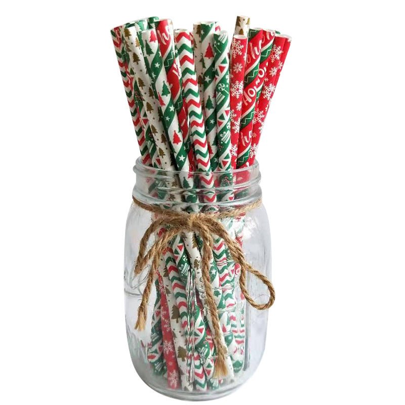 Red, Green, Gold, & White Christmas Icon Paper Straws (Set of 24) - Ellie's Party Supply