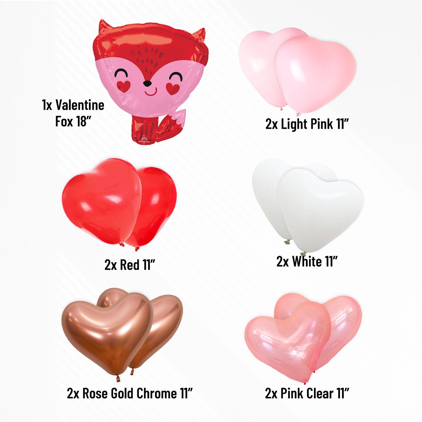 Red & Pink Cute Heart Fox Balloon Bouquet Kit (12 Pack) - Ellie's Party Supply