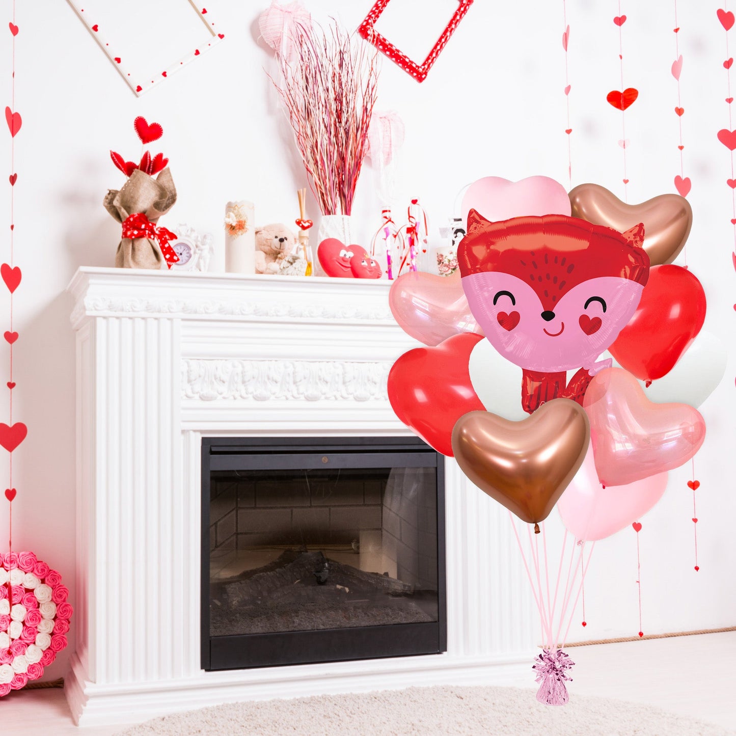 Red & Pink Cute Heart Fox Balloon Bouquet Kit (12 Pack) - Ellie's Party Supply