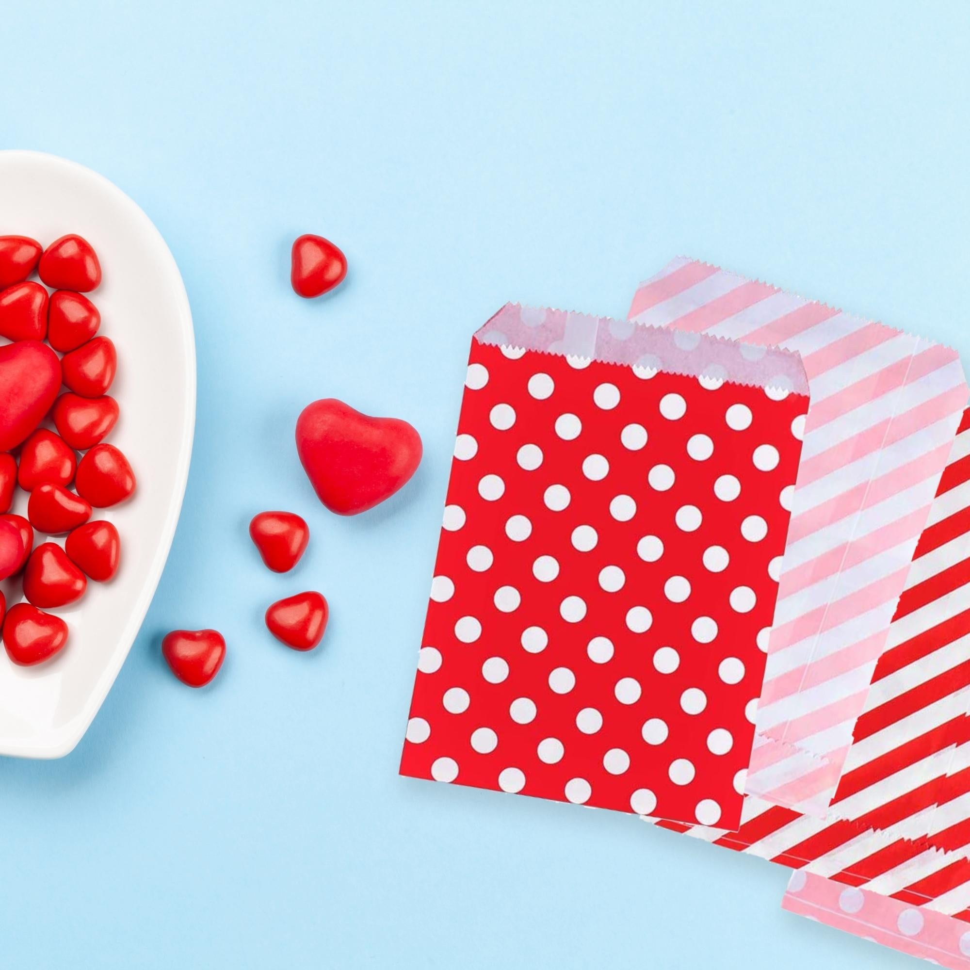 Red, Pink & White Paper Treat Bags (Set of 12) - Ellie's Party Supply