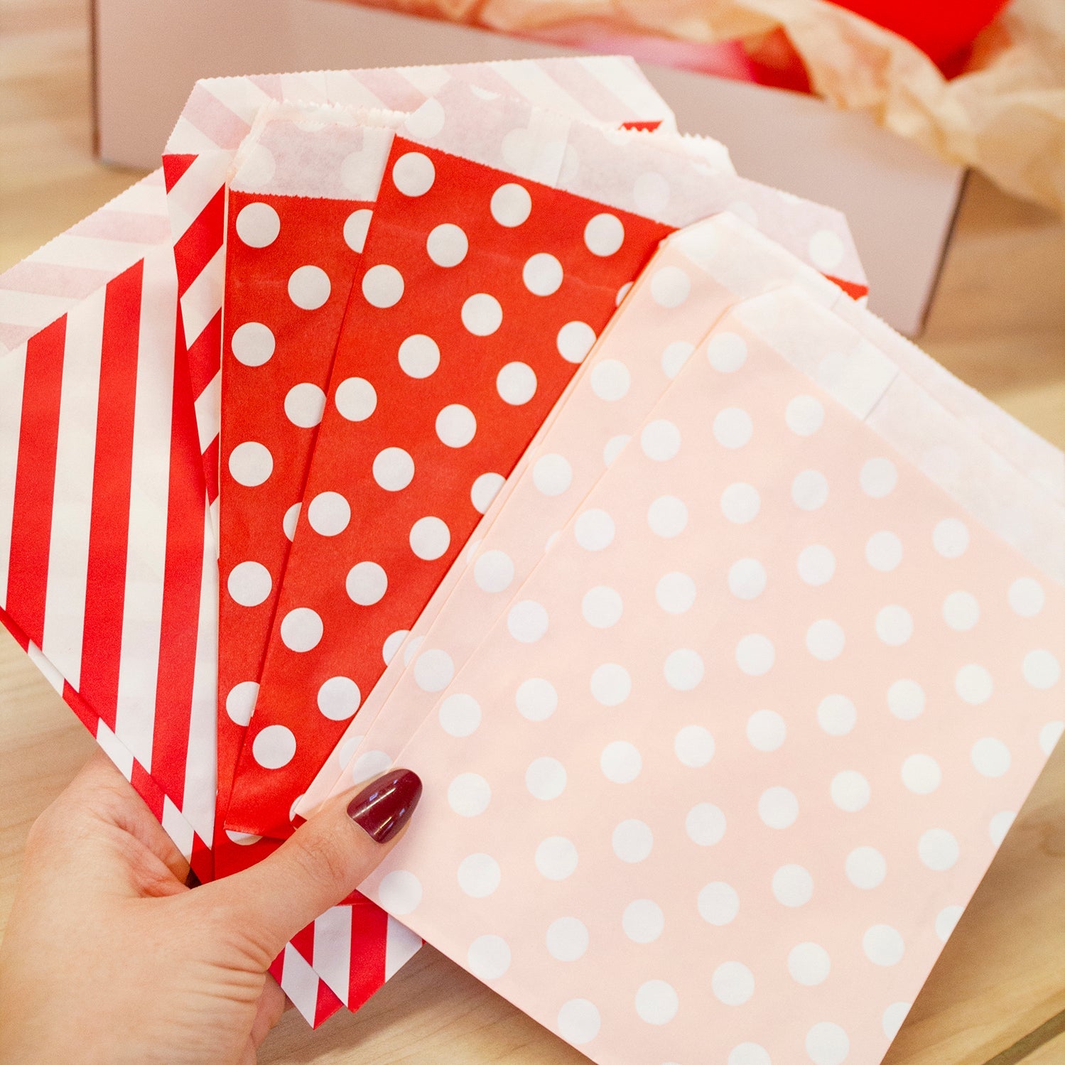 Red, Pink & White Paper Treat Bags (Set of 12) - Ellie's Party Supply