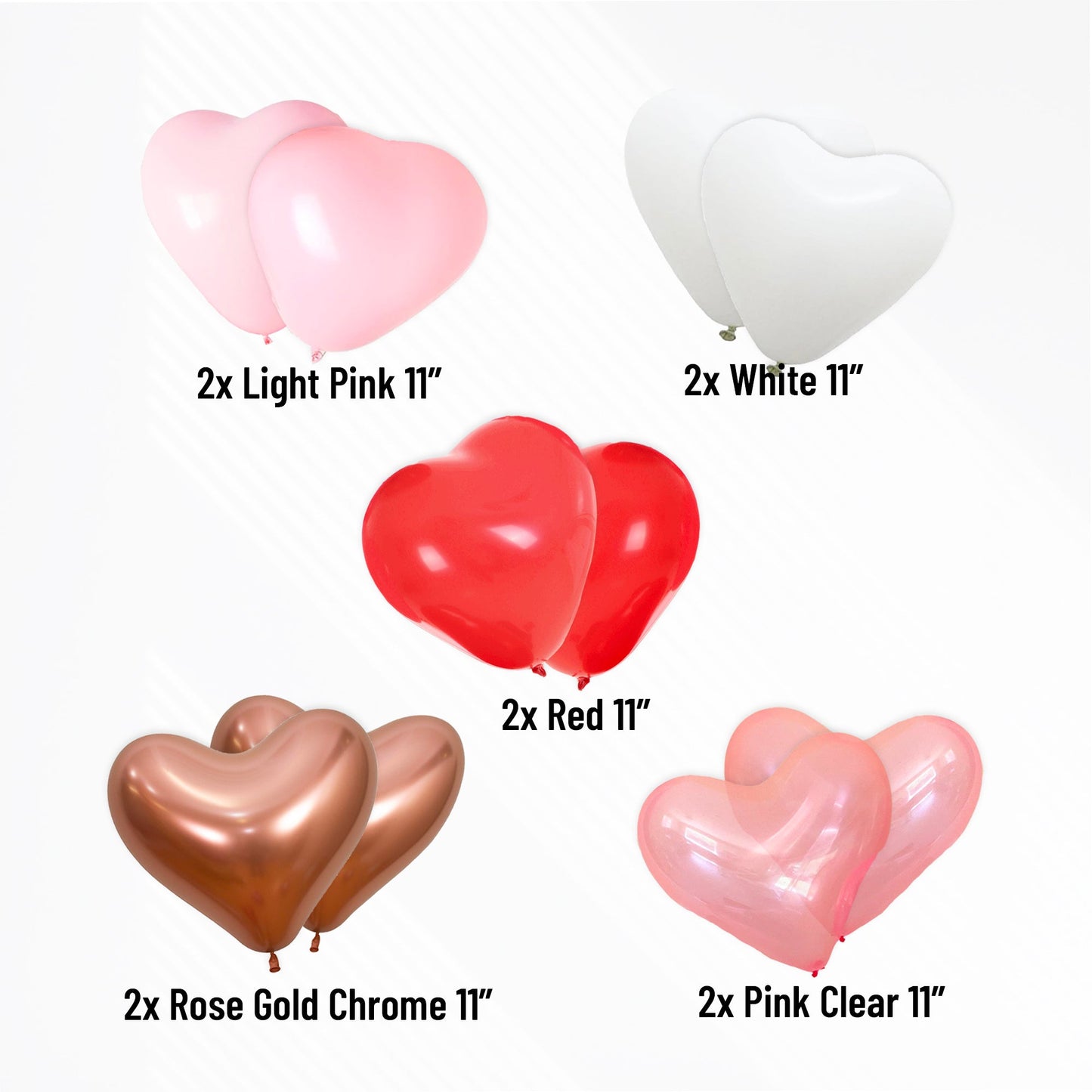 Red, White, Pink, & Rose Gold Heart Shaped Balloon Bouquet (10 Pack) - Ellie's Party Supply