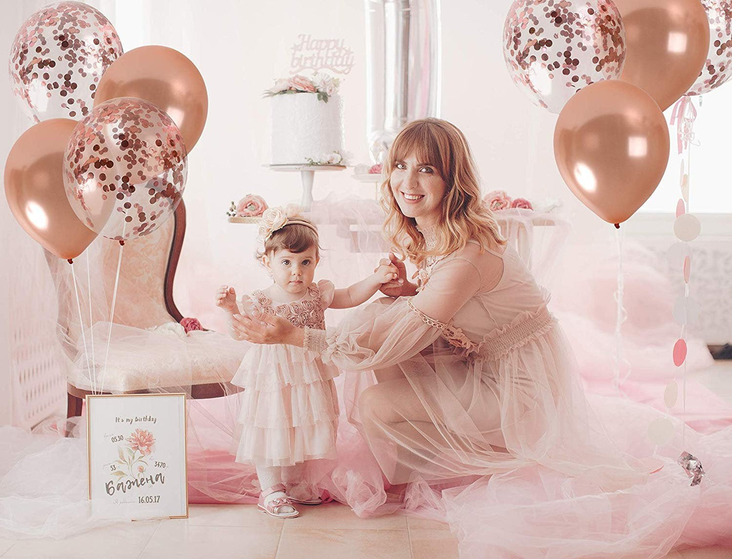 Rose Gold Confetti Balloon Bouquet - Ellie's Party Supply