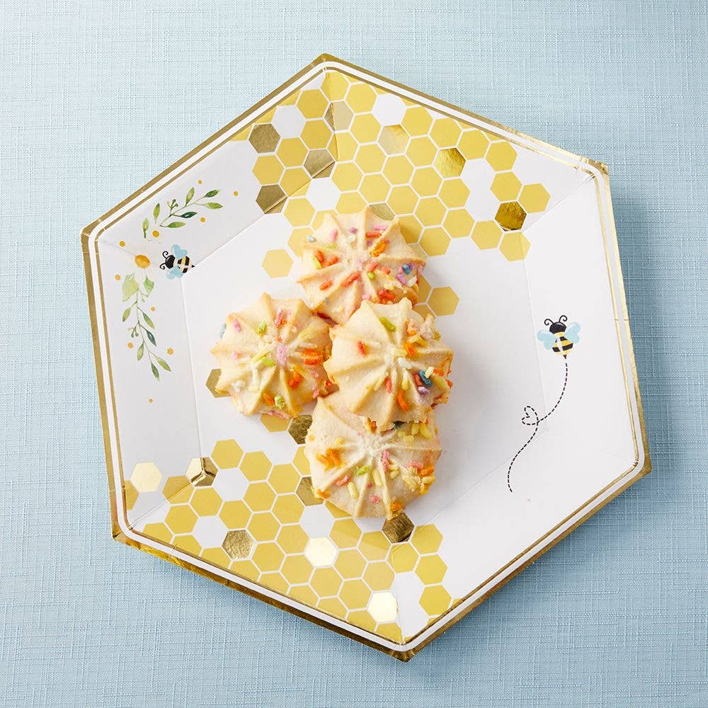 Sweet As Can Bee Honeycomb Large Paper Plates (Set of 16) - Ellie's Party Supply