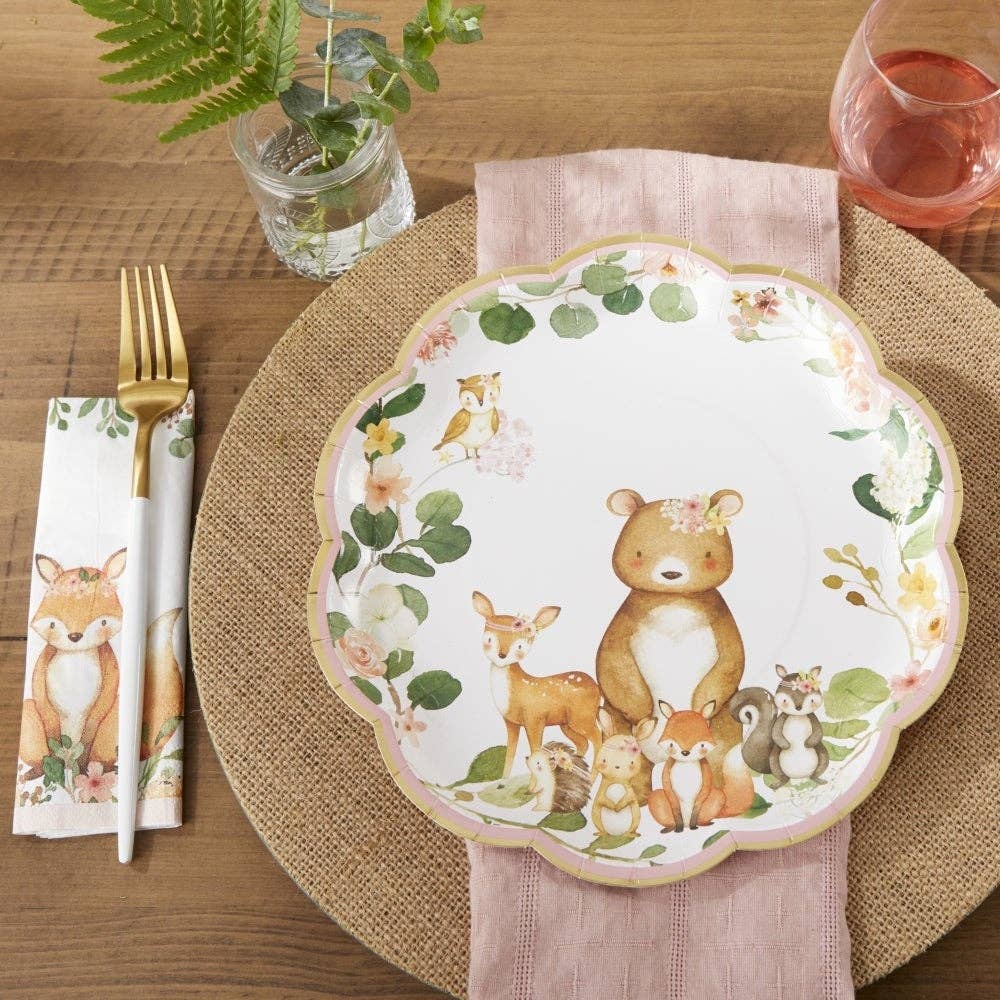 Woodland Animal Baby Paper Plates (Set of 16) - Ellie's Party Supply