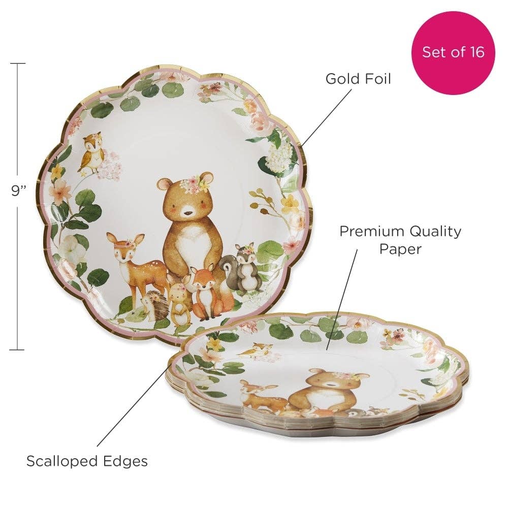 Woodland Animal Baby Paper Plates (Set of 16) - Ellie's Party Supply