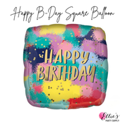 18" Happy Birthday Painted Square Balloon - Ellie's Party Supply