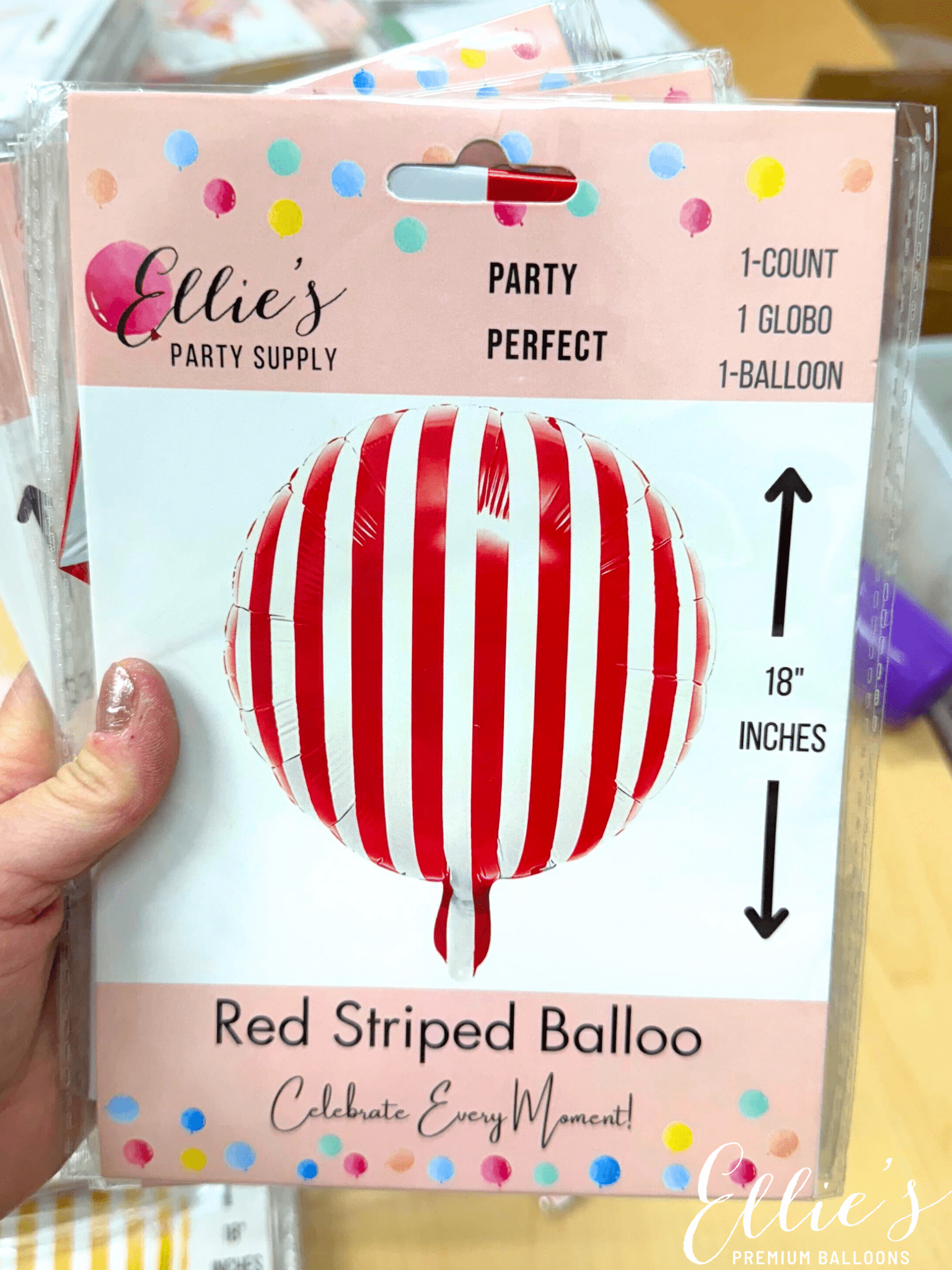 18” Striped Balloon – Black, Blue, Pink, Red, or Yellow - Ellie's Party Supply