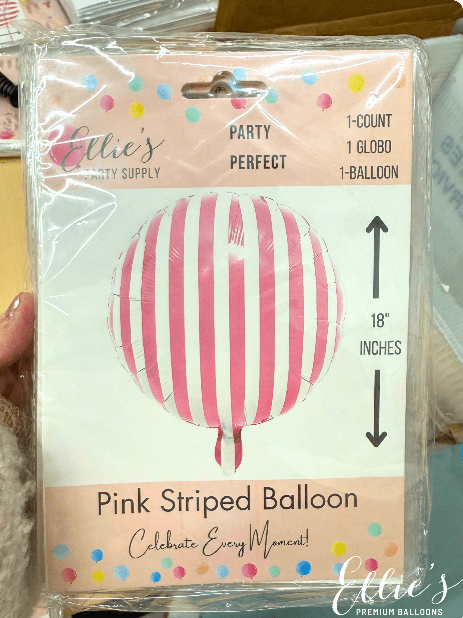 18” Striped Balloon – Black, Blue, Pink, Red, or Yellow - Ellie's Party Supply