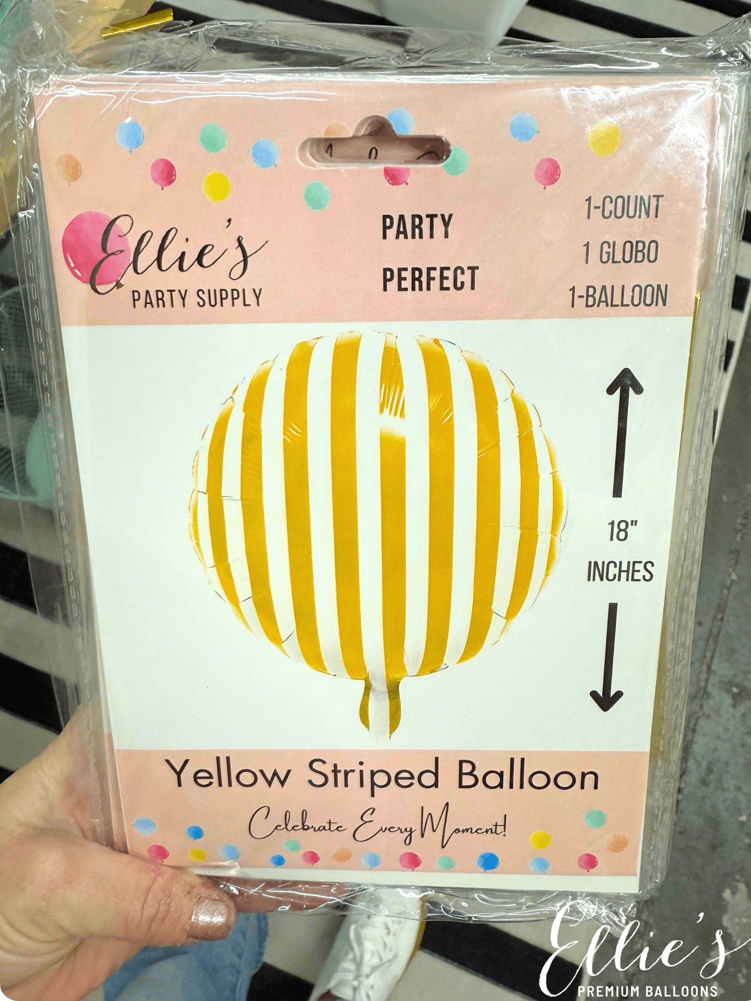 18” Striped Balloon – Black, Blue, Pink, Red, or Yellow - Ellie's Party Supply