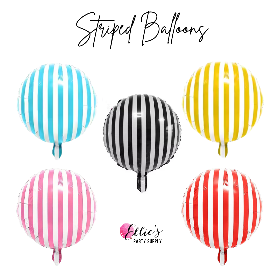 18” Striped Balloon – Black, Blue, Pink, Red, or Yellow
