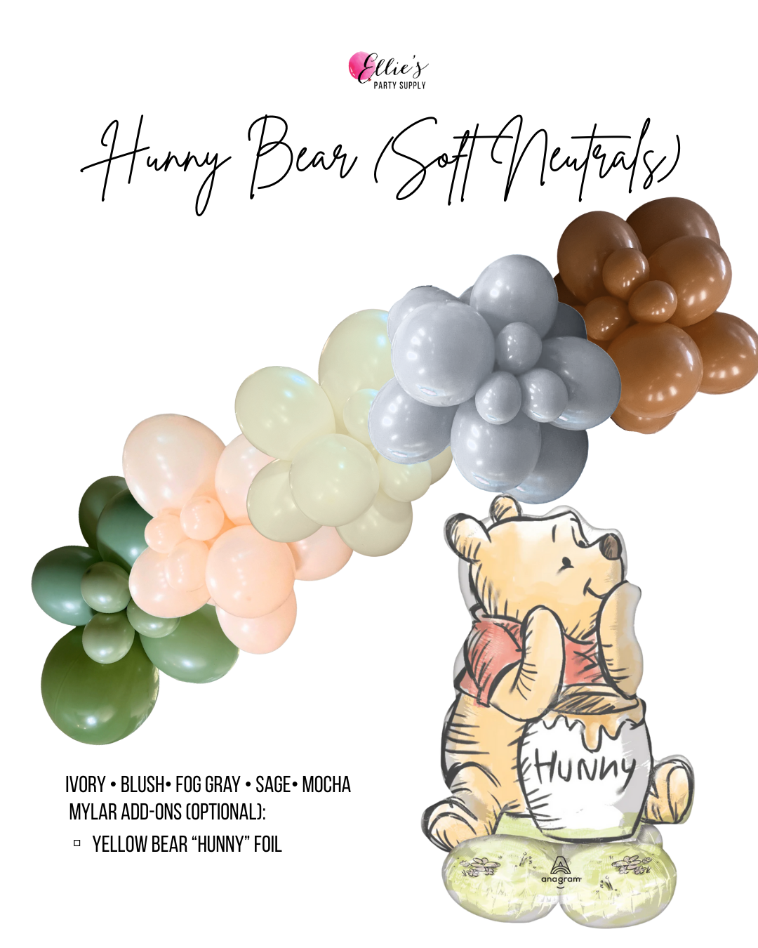 Hunny Bear (Soft Neutrals) Balloon Garland Kit - Ellie's Party Supply