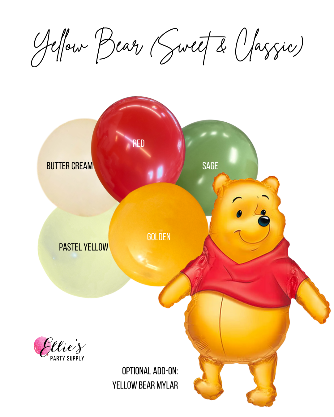 Yellow Bear (Sweet & Classic) Balloon Garland Kit - Ellie's Party Supply