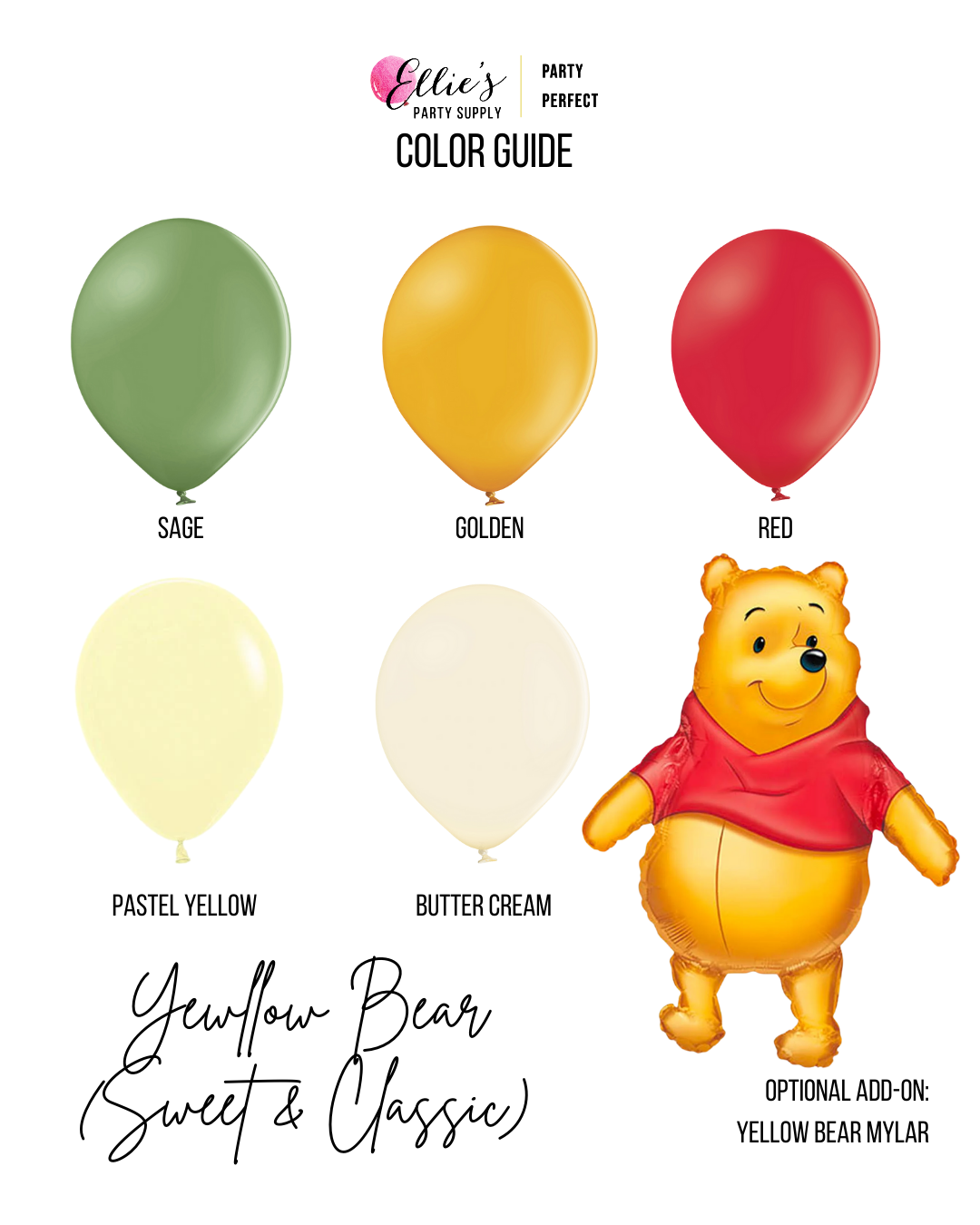 Yellow Bear (Sweet & Classic) Balloon Garland Kit - Ellie's Party Supply