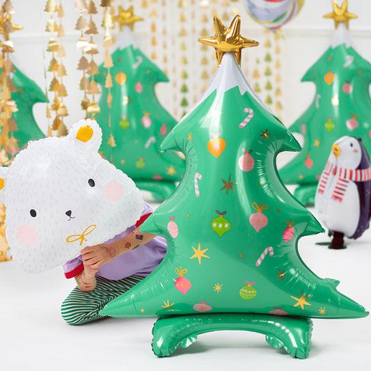 Christmas Tree Standing Foil Balloon - Holiday Party Decor (30.5x37 Inches) - Ellie's Party Supply