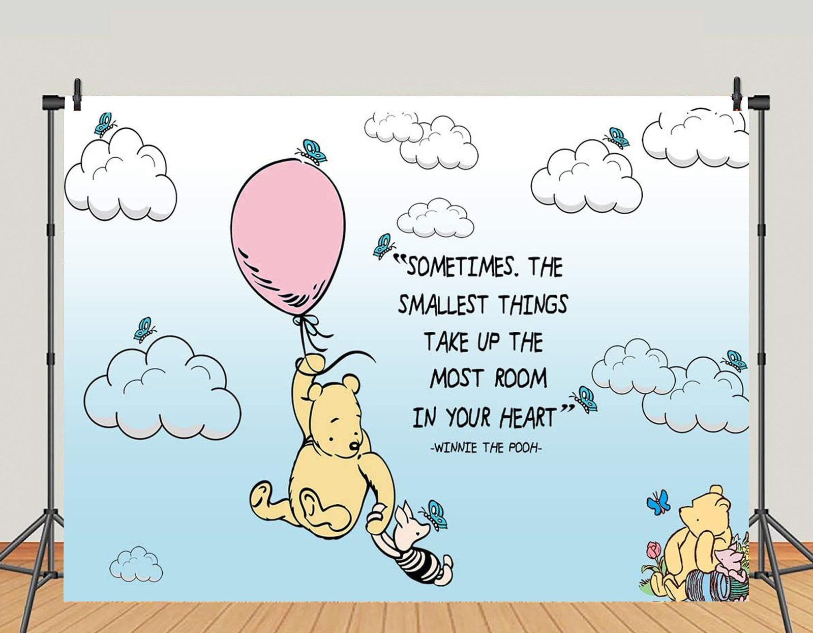 Classic Yellow Bear Backdrop with Pink or Blue Balloon – 5x7 - Ellie's Party Supply