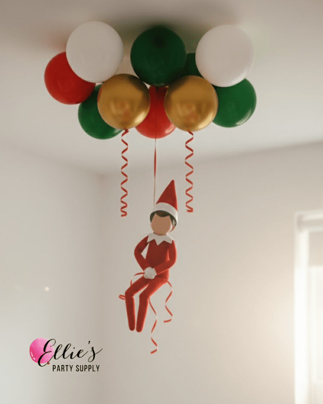 Elf Arrival Balloon Ceiling Drop Kit | Elf Figure Not Included - Ellie's Party Supply