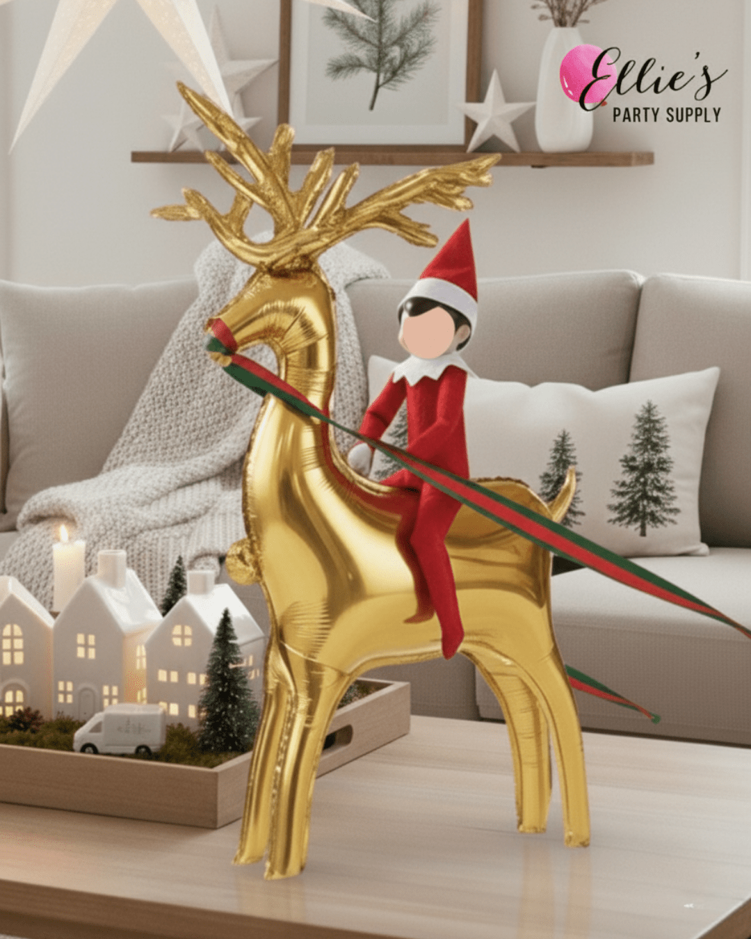 Elf on a Reindeer Balloon Ride Kit | Elf Figure Not Included - Ellie's Party Supply