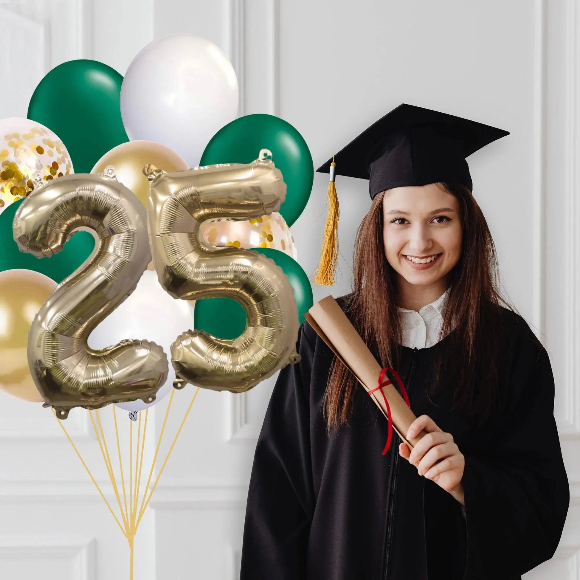 Emerald Green and Gold Graduation 2025 Balloon Bouquet - Ellie's Party Supply