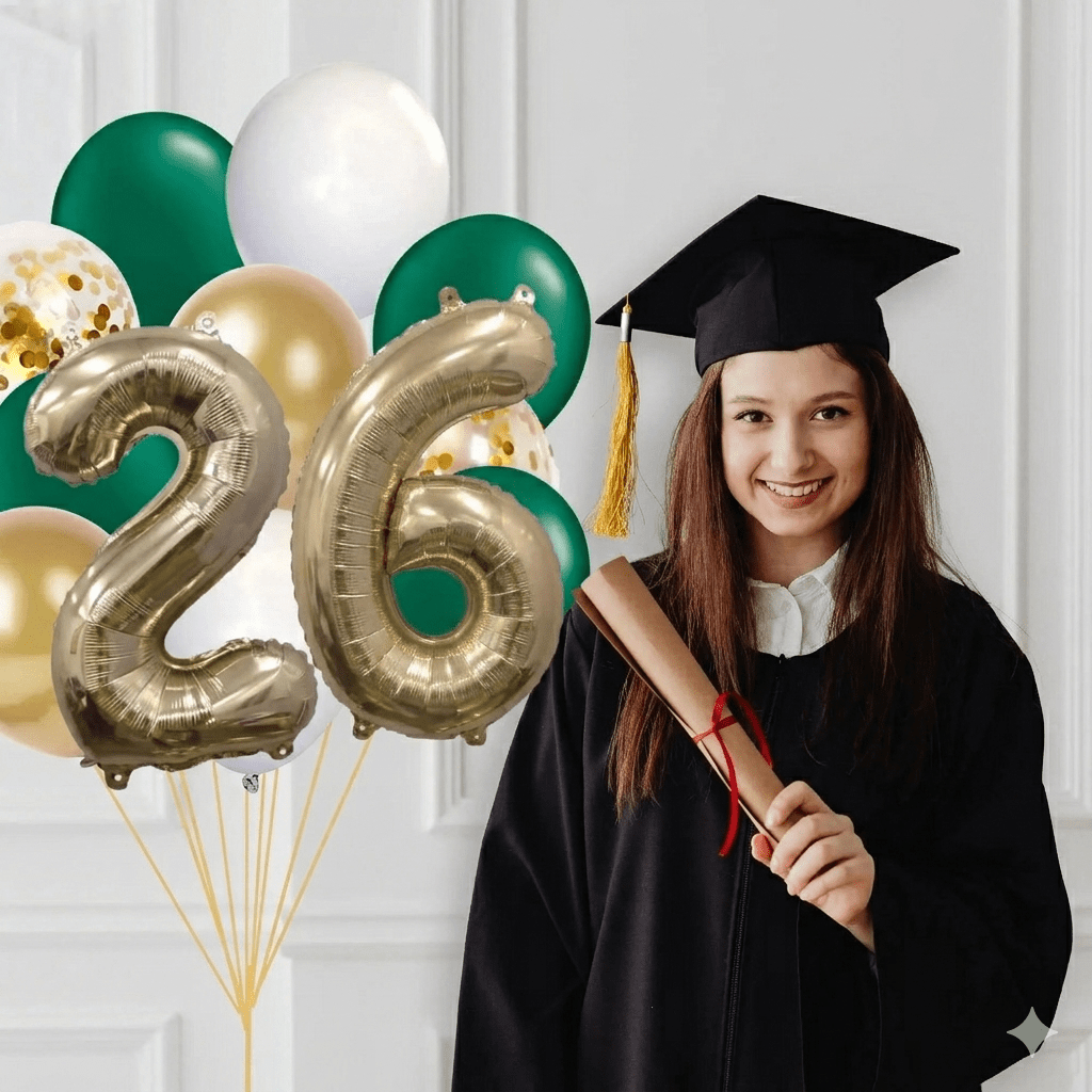 Green and Gold Graduation 2026 Balloon Bouquet - Ellie's Party Supply