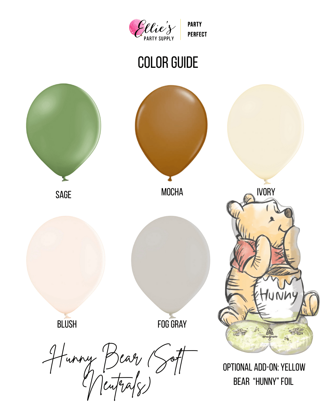 Hunny Bear (Soft Neutrals) Balloon Garland Clusters - Ellie's Party Supply