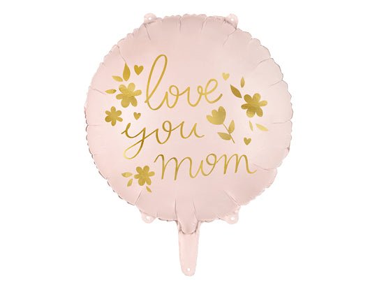 Love You Mom Foil Balloon | Pink Round Foil Balloon (Air or Helium Fill) - Ellie's Party Supply