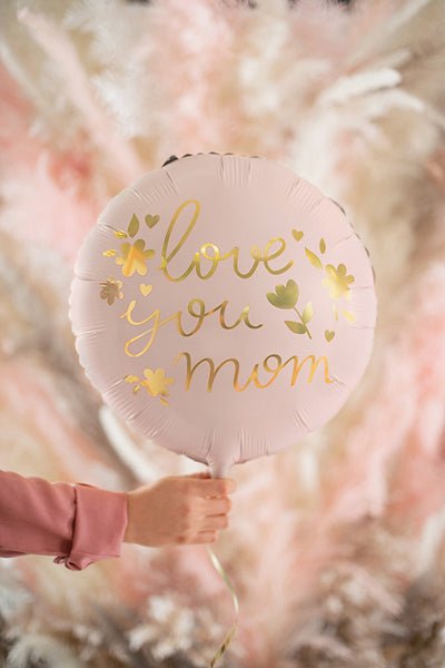 Love You Mom Foil Balloon | Pink Round Foil Balloon (Air or Helium Fill) - Ellie's Party Supply