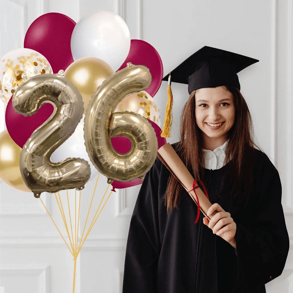 Maroon and Gold Graduation 2026 Balloon Bouquet - Ellie's Party Supply