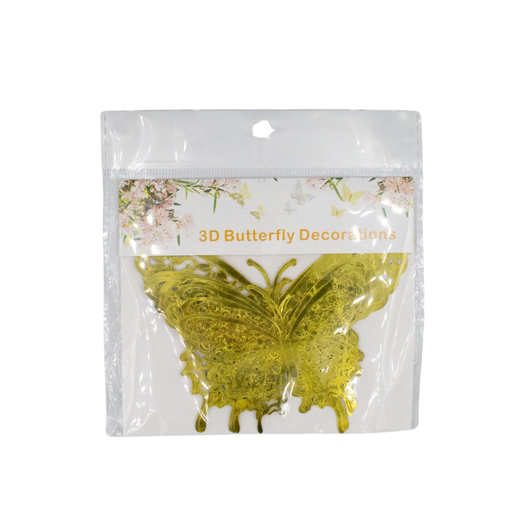 Metallic Gold 3D Butterfly Decor (Set of 12) - Ellie's Party Supply